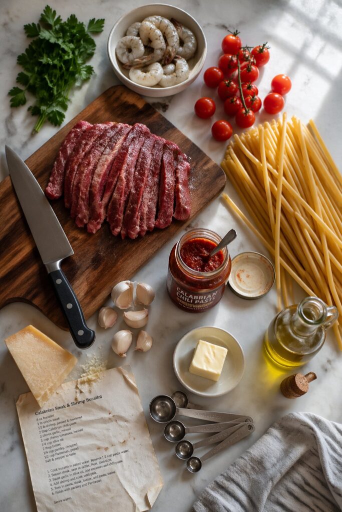 Calabrian Steak and Shrimp Bucatini Recipe