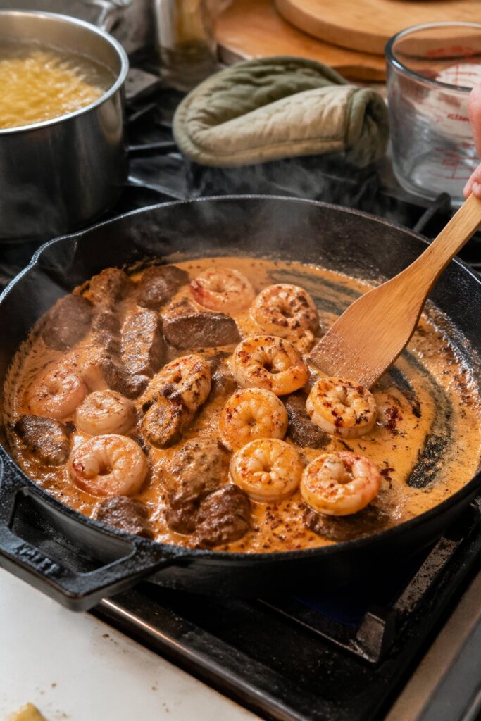 Calabrian Steak and Shrimp Bucatini Recipe