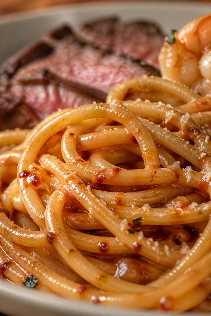 Calabrian Steak and Shrimp Bucatini Recipe