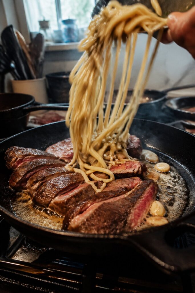 Garlic Butter Steak Lightning Noodles Recipe
