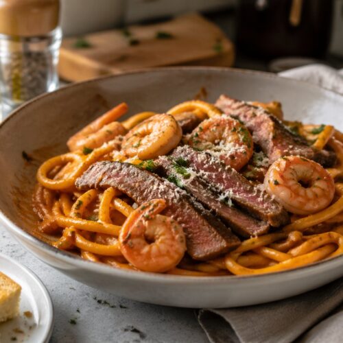 Calabrian Steak and Shrimp Bucatini Recipe