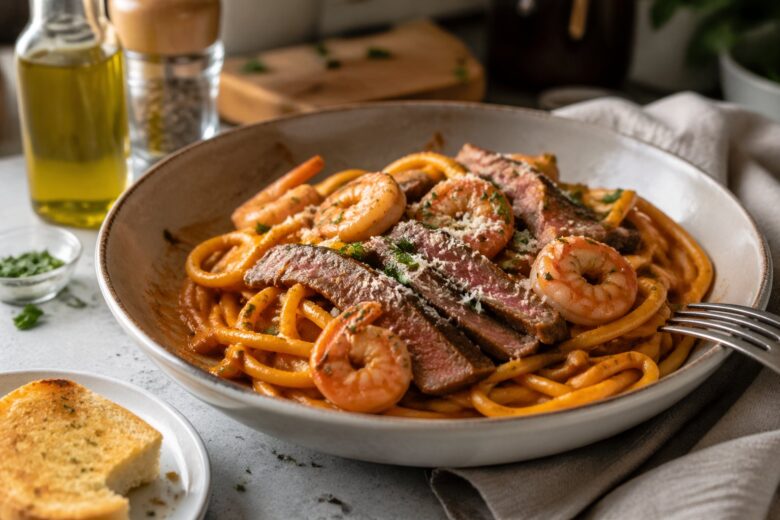 Calabrian Steak and Shrimp Bucatini Recipe