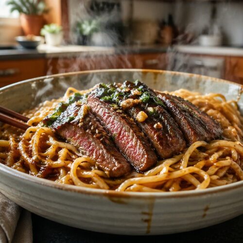 Garlic Butter Steak Lightning Noodles Recipe
