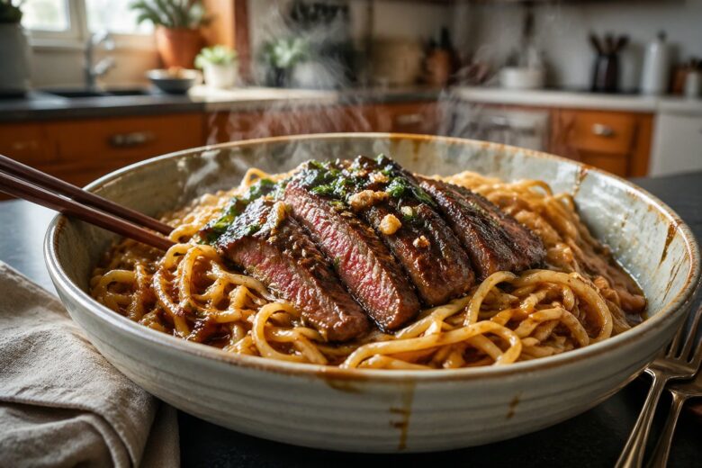 Garlic Butter Steak Lightning Noodles Recipe